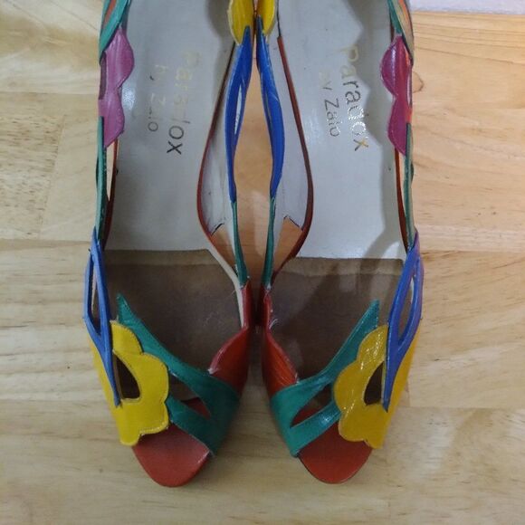 Vintage Paradox By Zalo Leather Color Block Heels Pumps - Picture 4 of 9